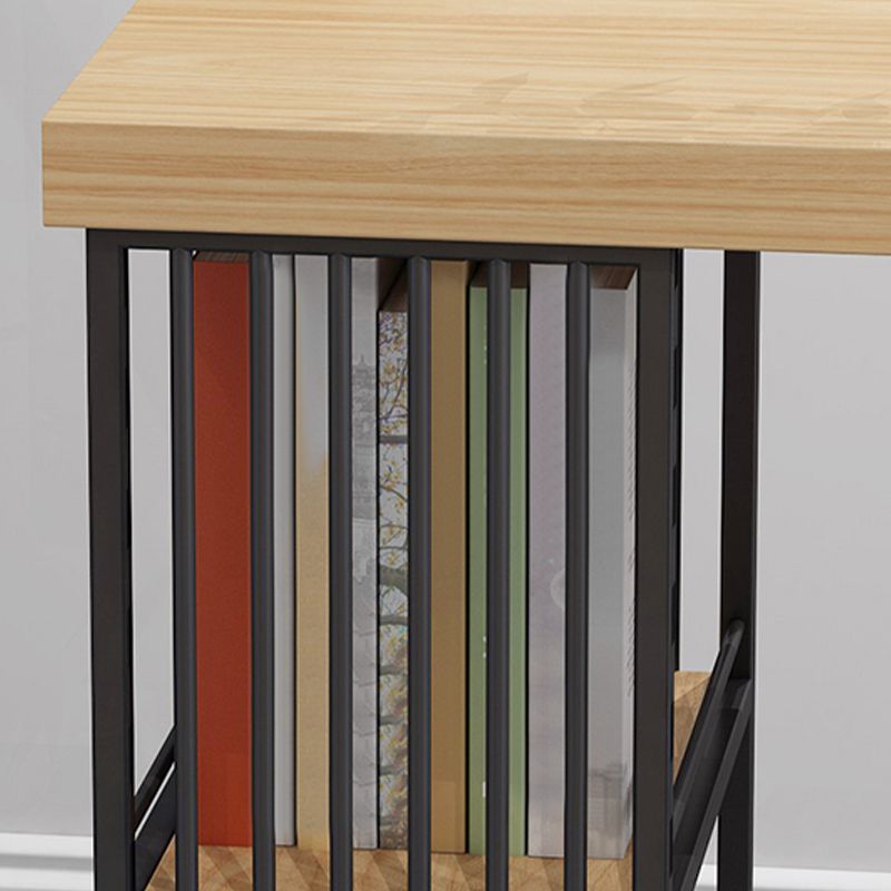 Solid Wood Bar Table Rectangle Dining Table with Storage Shelves