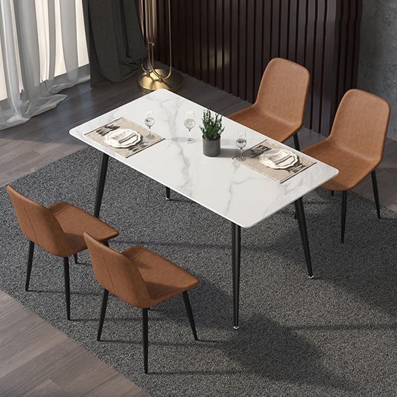 Mesa de comedor de rectángulo industrial de metal Mesa de piedra sinterizada con piernas