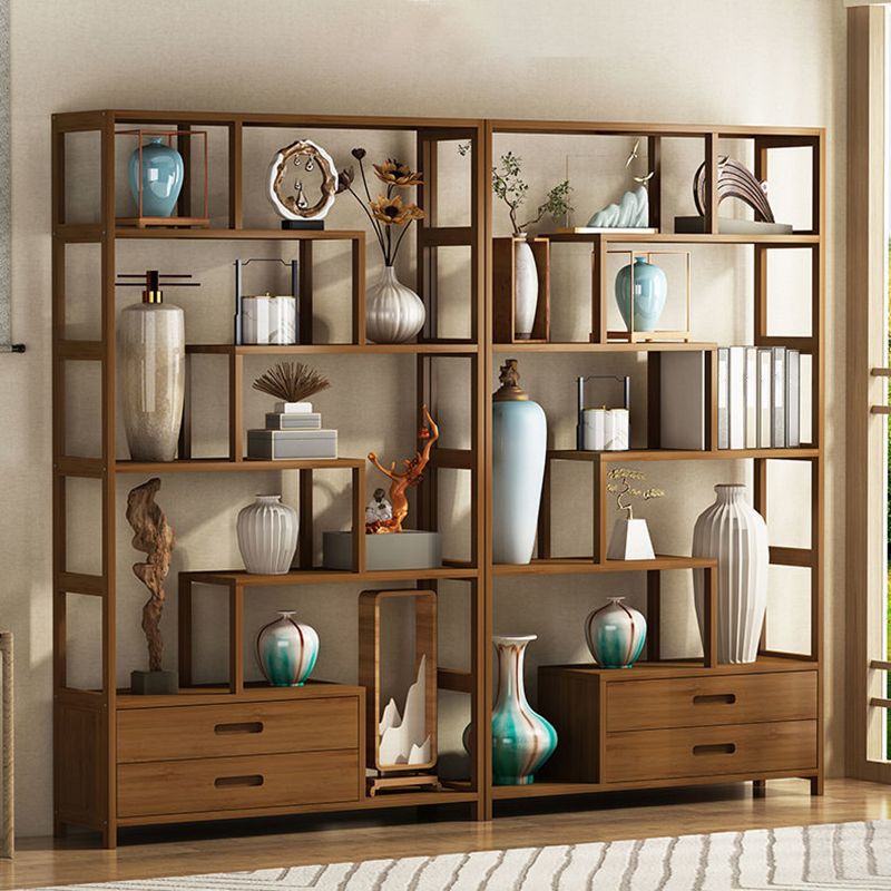 Modern Bamboo Etagere Shelf Bookcase Open Back Vertical Bookshelf for Study Room