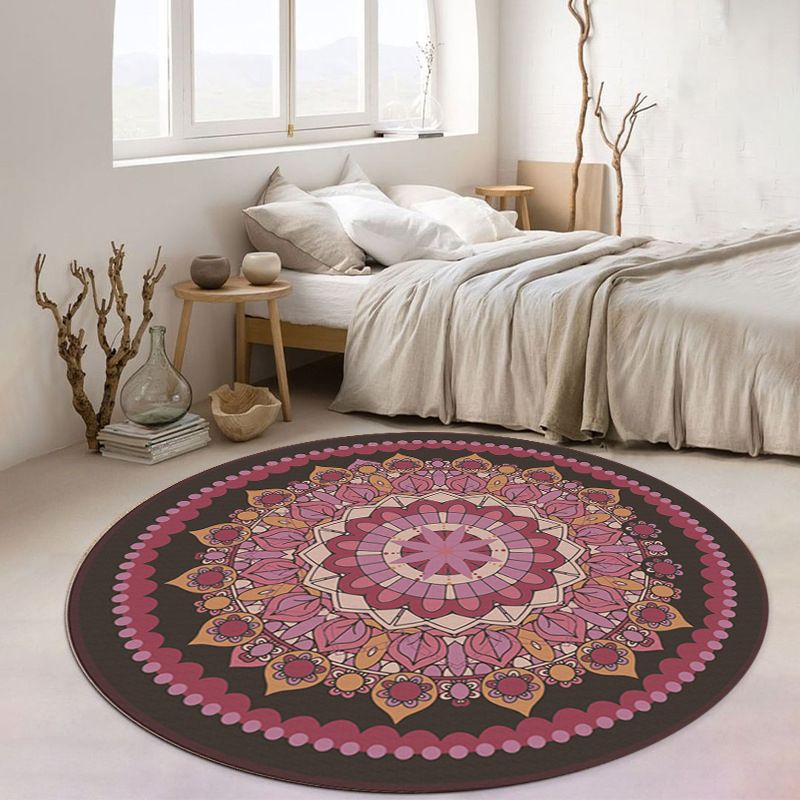 Apricot Flower Carpet Polyester Moroccan Carpet Washable Carpet for Living Room