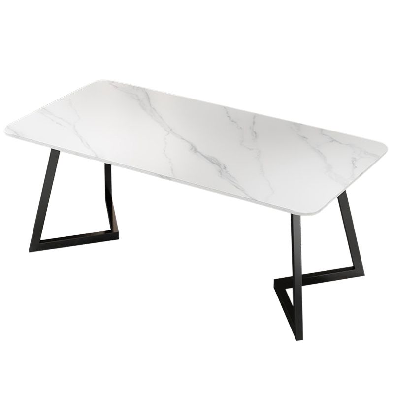 Modern Rectangle Dining Table Set 1/2/5/7 Pieces Dinette Set with White Sintered Stone Top