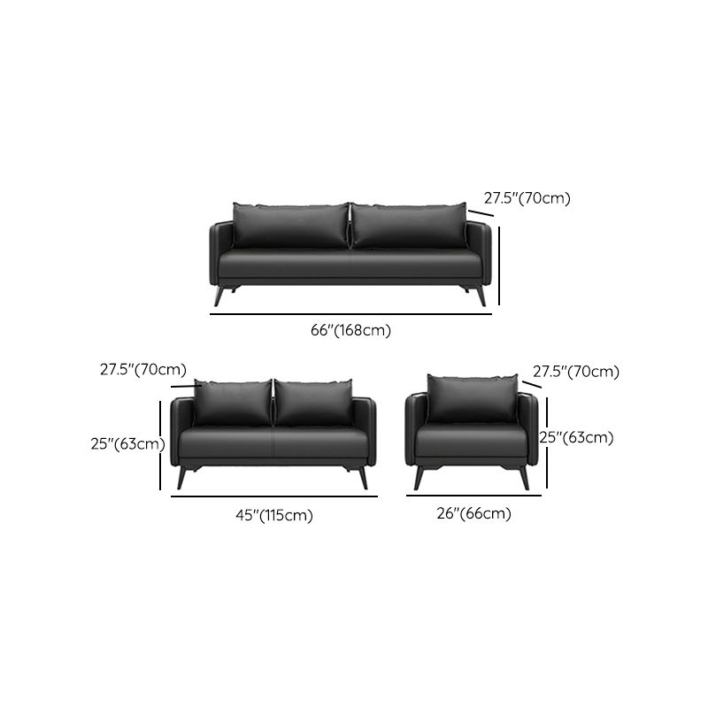 Leather Pillow Back Sofa Stationary Square Arm Seating for Living Room