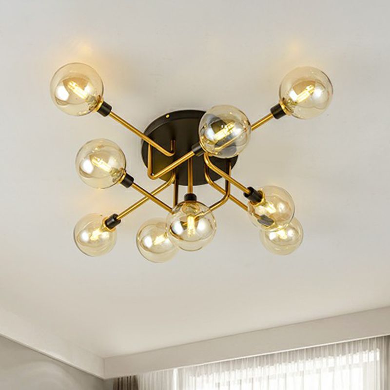 Postmoderne Kugel Flush Mount Lamp Glas 5-Licht Schlafzimmer Halbflush-Deckenleuchte in Schwarzmarke