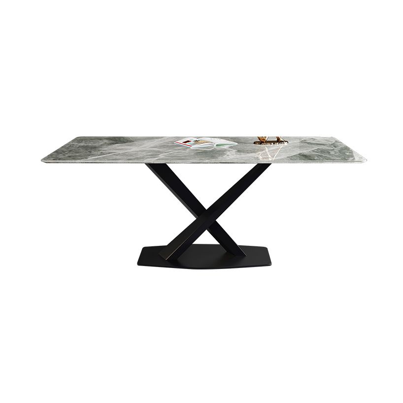 Modern Sintered Stone Gray Dining Table Set with Rectangle Table and Metal Base Formal Dining Set