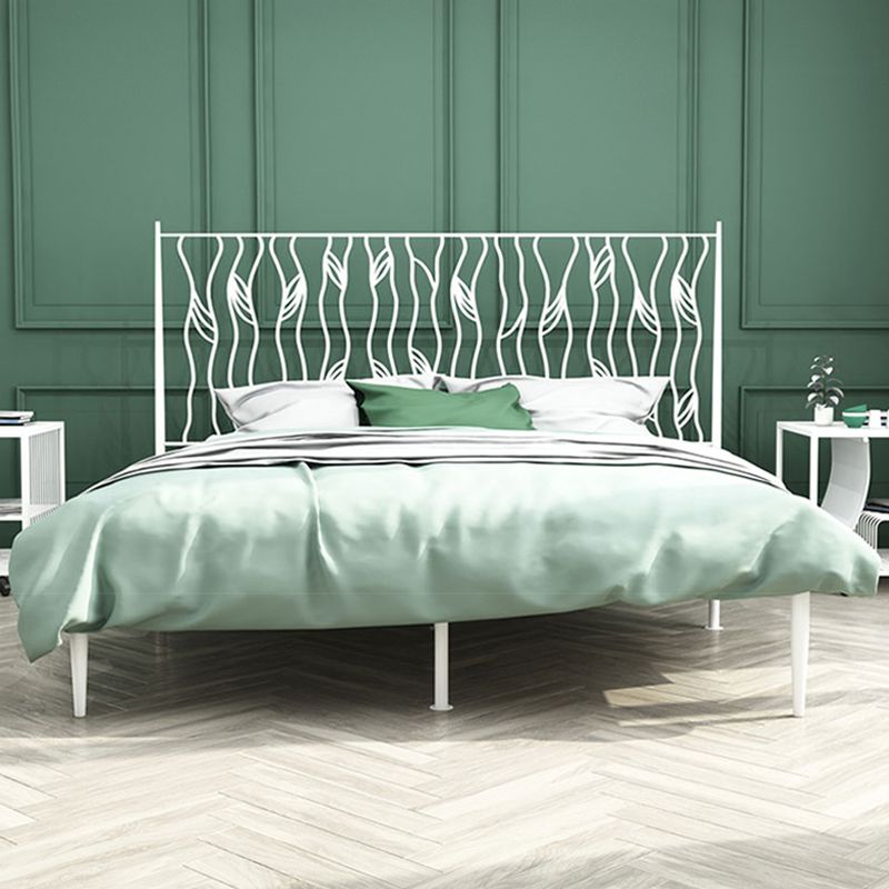 Metal Glam Bed Frame Rectangular Open-Frame Headboard Standard Bed