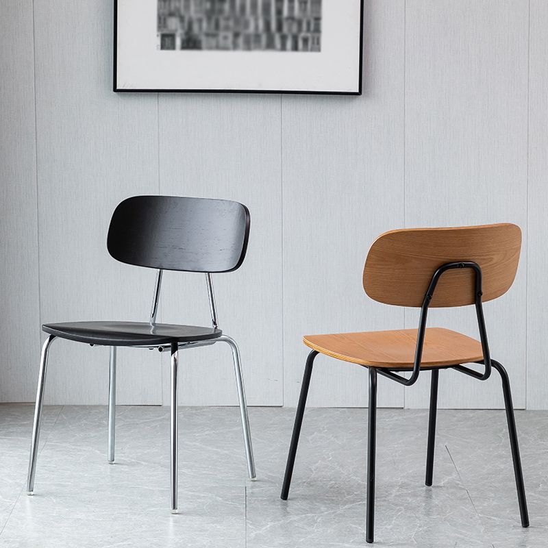 Modern Style Dining Chair Wooden Open Back Side Chair with Metal Base