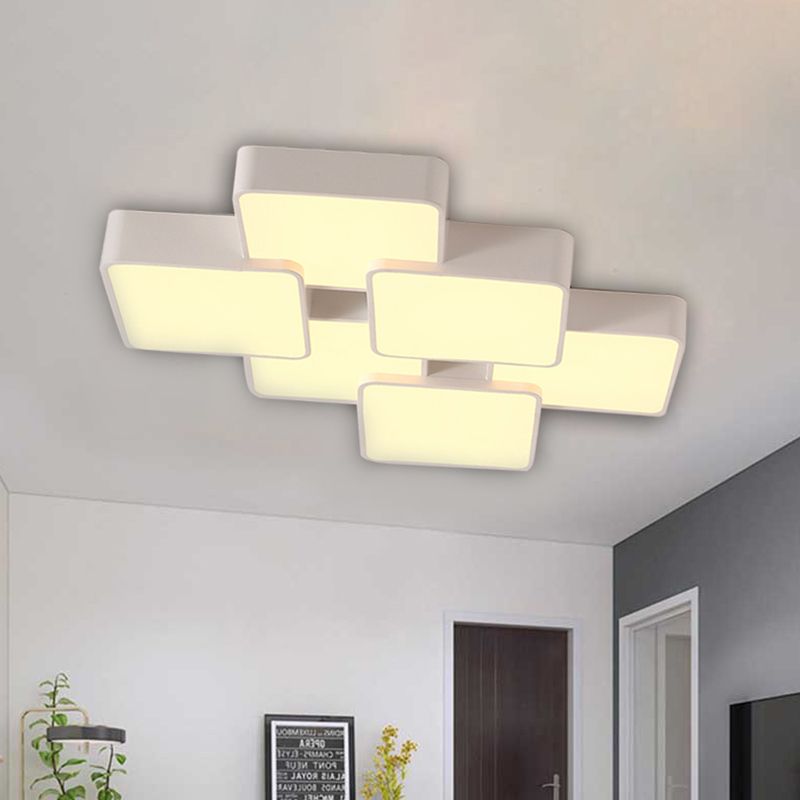 Diseño Cuadrado Vaciado de luz de techo Acrílico Modernista 4/6 Luces Acabado blanco Vaciado de luz fija en luz cálida/blanca