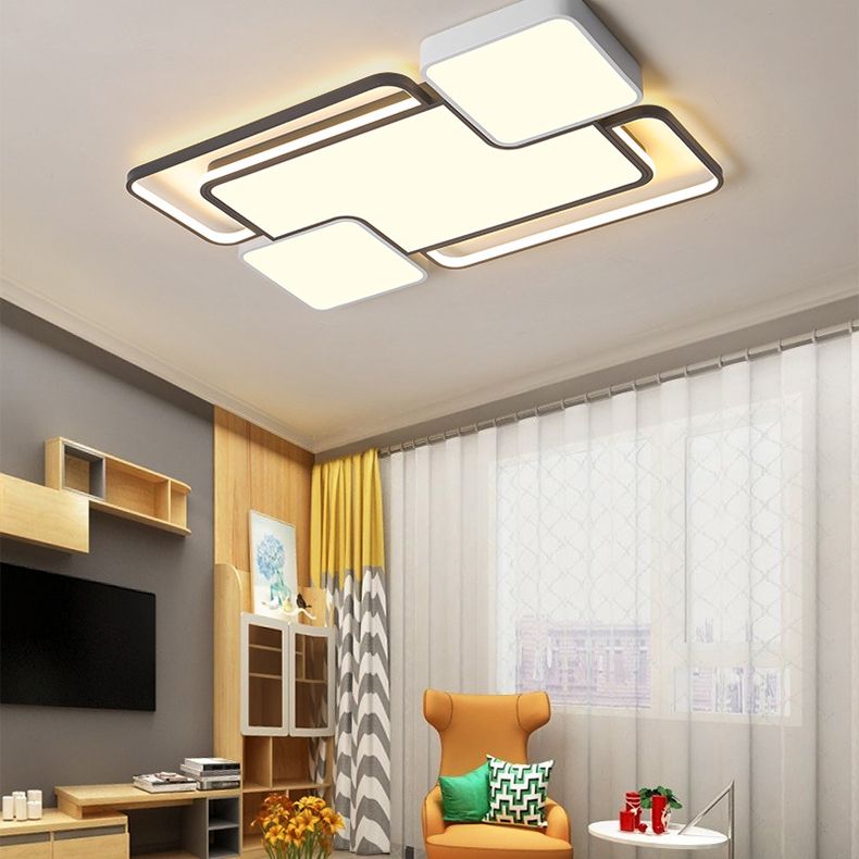 Fijador de techo geométrico de aluminio, Luz LED incorporada en blanco y negro Nórdico
