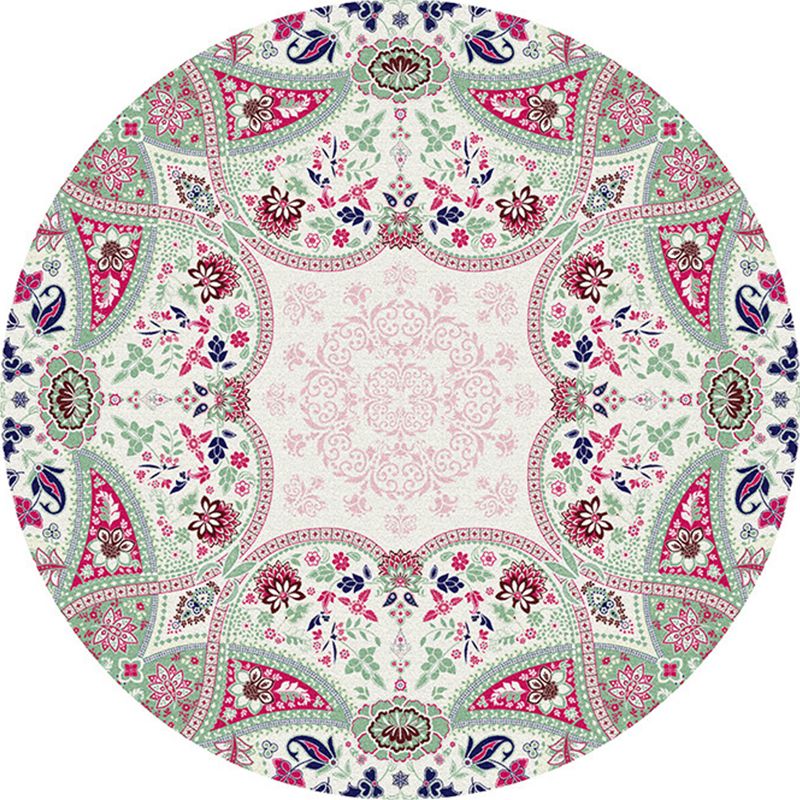 Multi-Colored Bedroom Area Rug Moroccan Mandala Print Rug Synthetics Non-Slip Backing Washable Stain Resistant Rug
