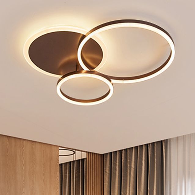 2/3/5 Lights Living Room Flush Ceiling Light with Ring Acrylic Shade Brown Flushmount in Warm/White Light
