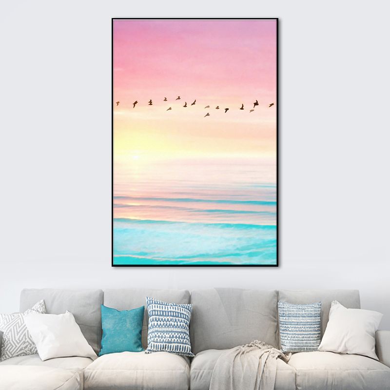 Colorful Coastal Scenery Canvas Print Textured Surface Wall Art Decor for Dining Room