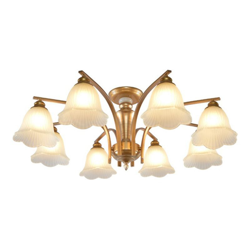 Metallic Ast -Form -Flush Mount Leichte Vintage Wohnzimmer halb Flush -Kraut mit Cremeglasschatten