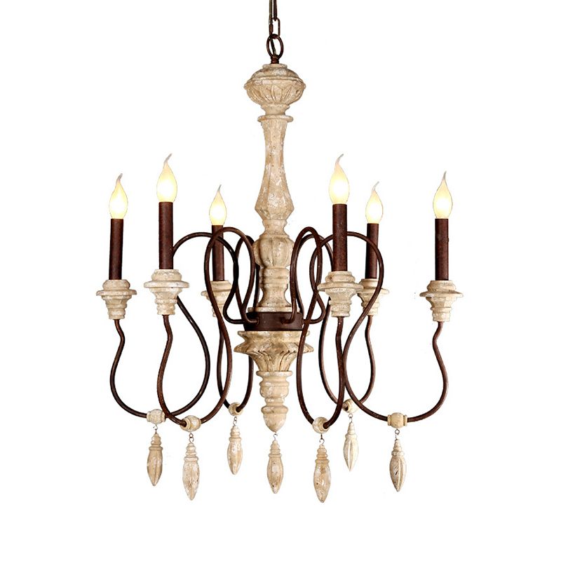 Candelabra traditionnel suspendu 6 lumières Plafond en bois lustre en ivoire pour le salon