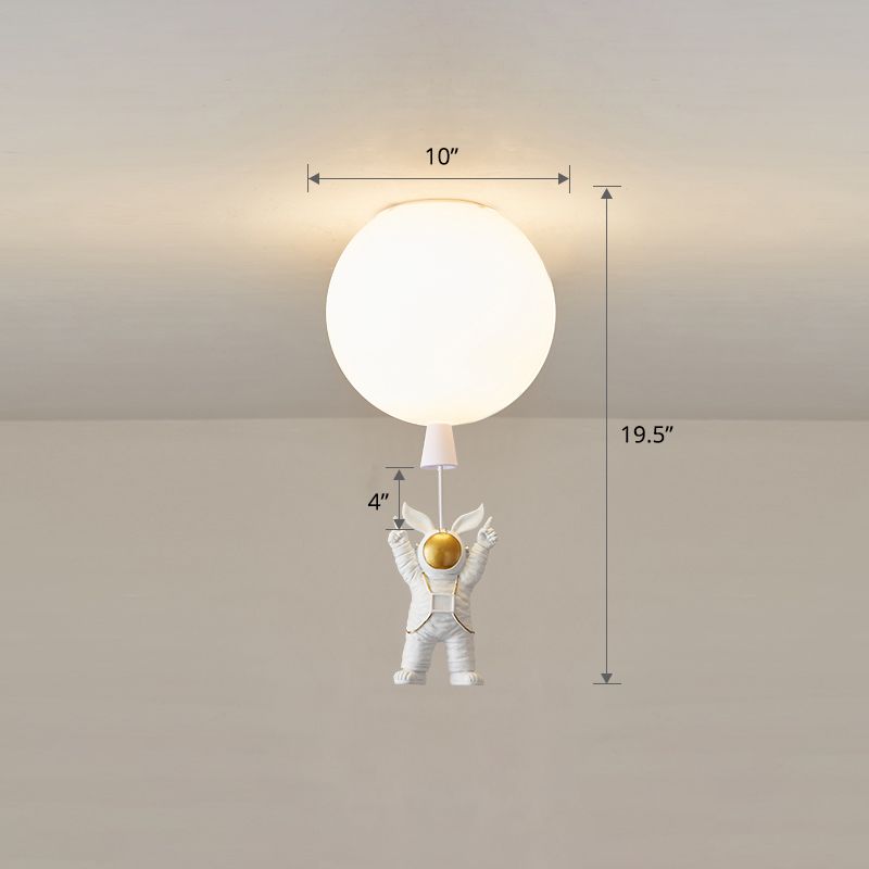 Lámpara de techo estilo infantil con 1 bombilla, color blanco, astronauta y globo, montaje empotrado con pantalla acrílica
