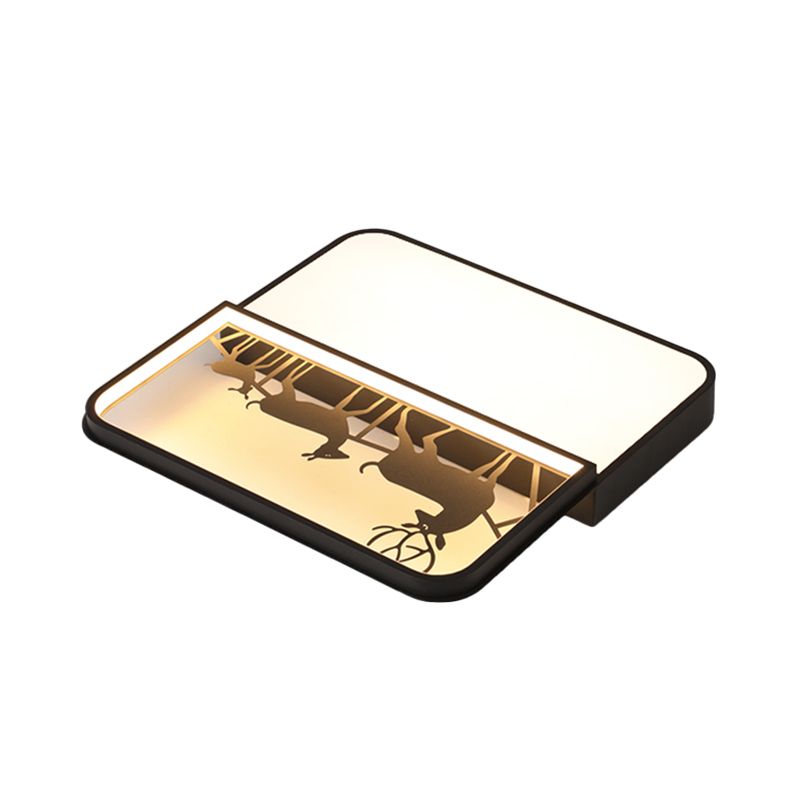 LED-Deckenleuchte im nordischen Stil, schwarz/grau, Hirsch-Unterputzleuchte mit quadratischem Aluminiumschirm