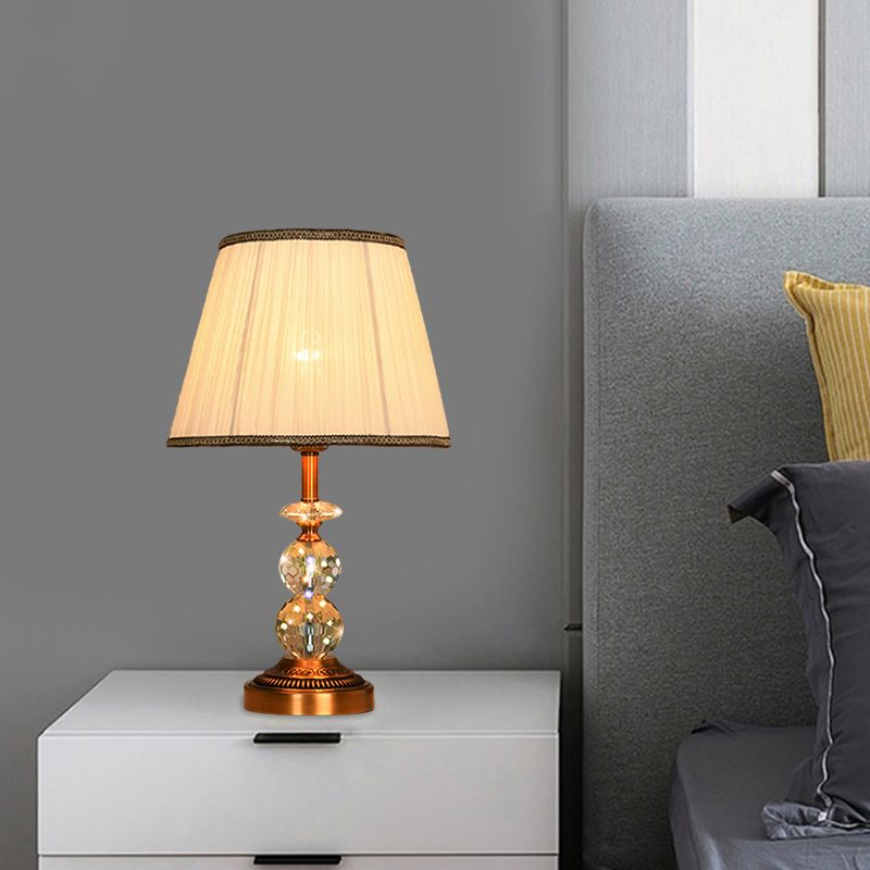 1 Bulb Pleated Fabric Night Stand Lamp Traditional Pink and White/Pink/Coffee Cylinder/Tapered Parlor Table Light with Faceted Crystal Orbs