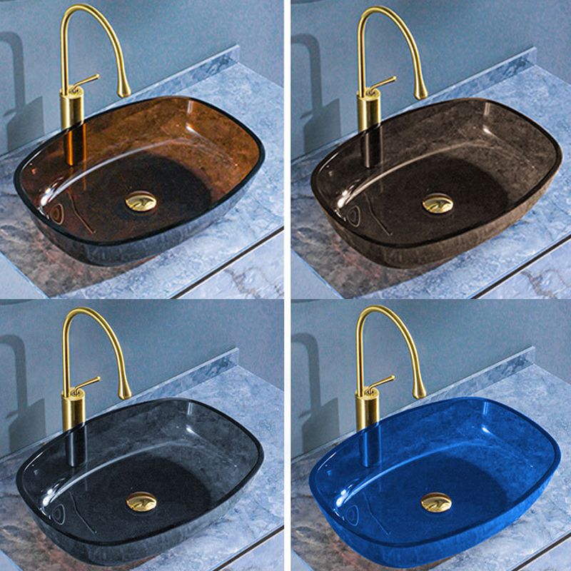 Modern Vessel Sink Oval Glass with Pop-Up Drain and Faucet Vessel Bathroom Sink