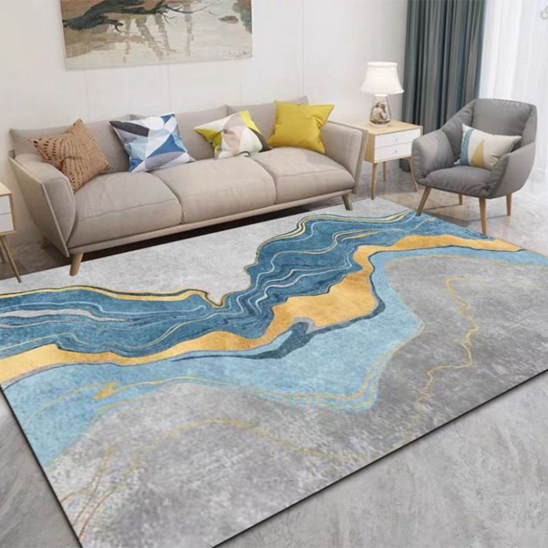 Gold Modern Rug Polyester Circle Rug Non-Slip Backing Rug for Home Decor