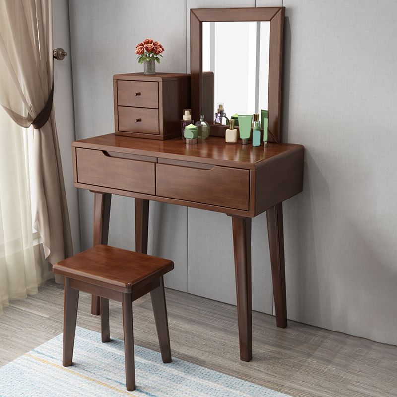 Scandinavian Solid Wood Vanity Dressing Table with Mirror, 30.7" Tall