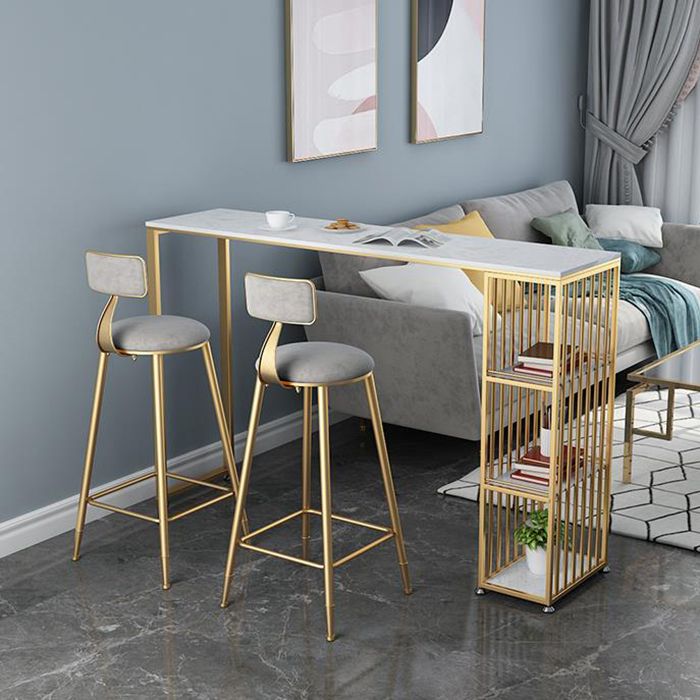 Scandinavian Metal Counter Chair Round Velvet Counter Stool for Living Room