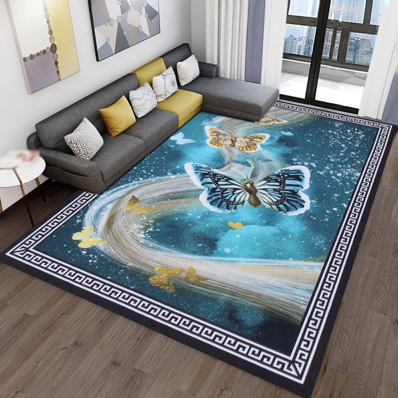 Modern Living Room Area Carpet Plant Pattern Polyester Area Rug Anti-Slip Washable Rug