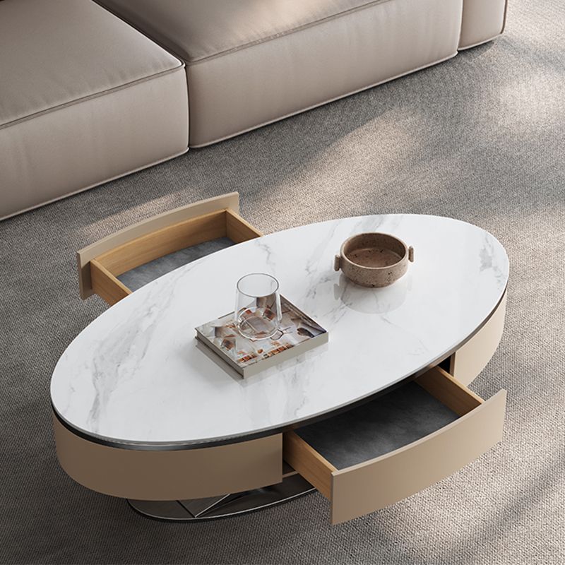 Glam Oval Coffee Table Abstract Slate Top Coffee Cocktail Table