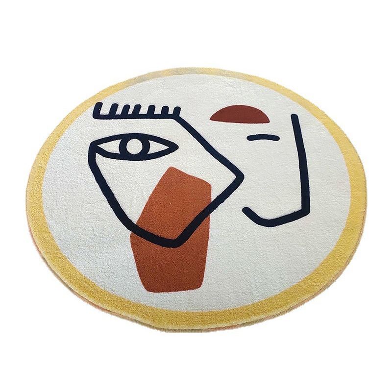 Contemporary Abstract Round Rug Area Carpet Easy Care Machine Washable Indoor Rug