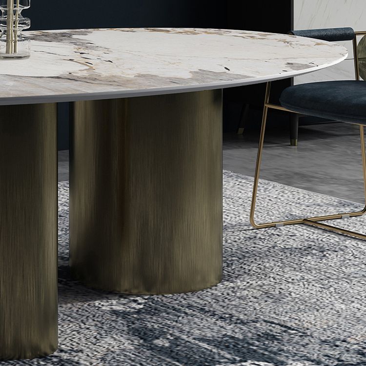 Traditional Luxury Oval Dining Table Sintered Stone Dining Table with 3 Legs