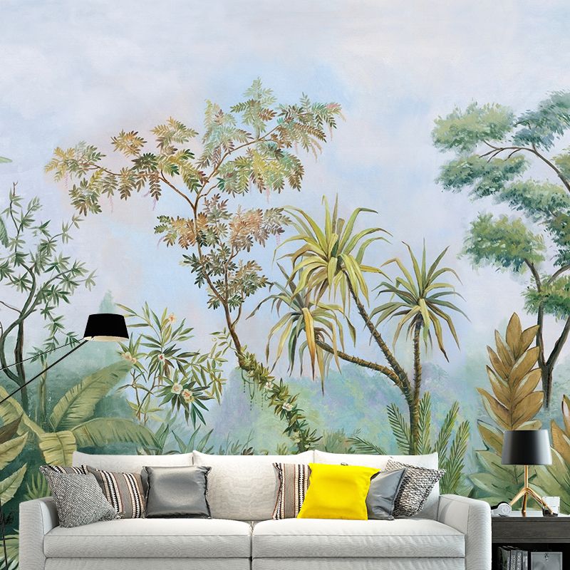 Extra Large Mural Wallpaper with Forest and Tree Pattern Gallery Wall Art in Green for Home Decoration