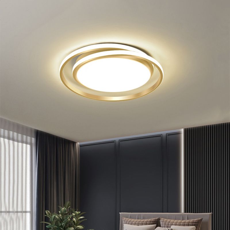 Éclairage de plafond moderniste en acrylique à LED circulaire noir/or en lumière chaude/blanche, largeur de 18"/21,5"