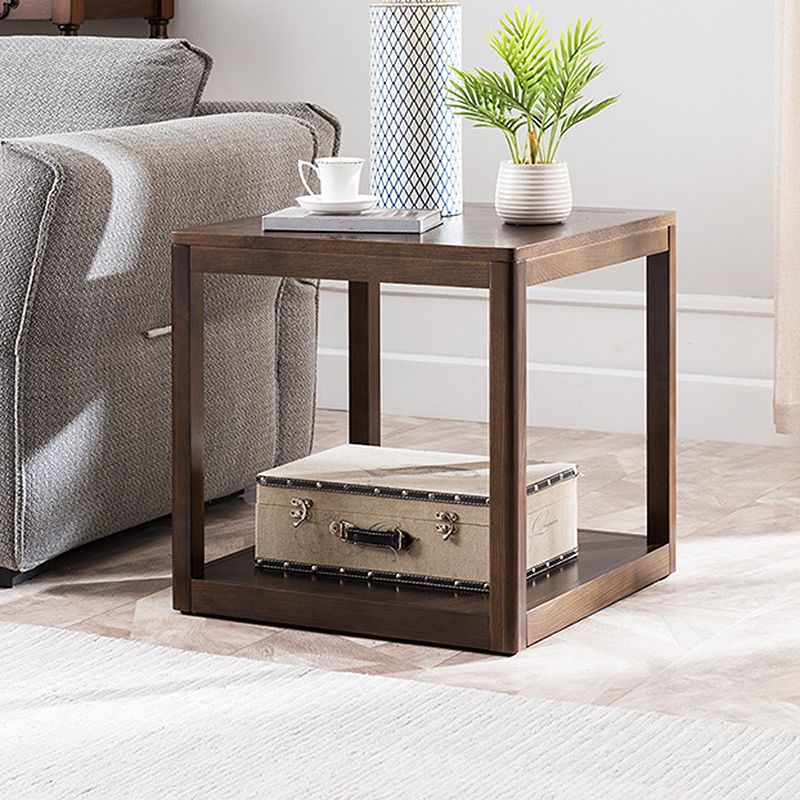 Tradional Wood End Table Double Tier Sofa Side Table for Living Room