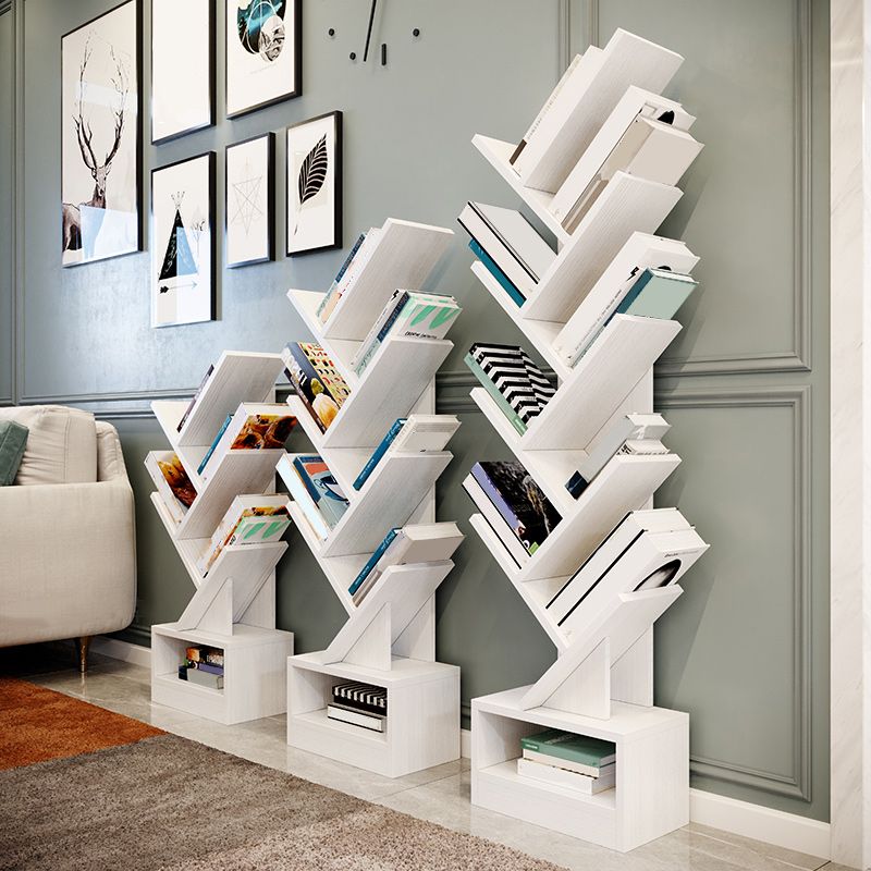 Modern Wood Bookshelf Geometric Closed Back Bookcase in Burnish