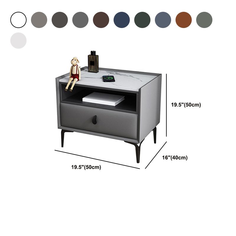 Stone/Wood Night Stand 19.69" Tall Modern 1 - Drawer Nightstand