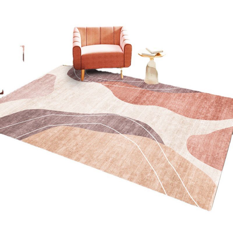 Dark Orange Modern Rug Polyester Color Block Rug Non-Slip Backing Rug for Living Room