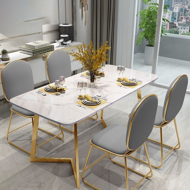 Glam 1/4/5 Pieces Dining Set Rectangle Stone Dining Table for Dining Room
