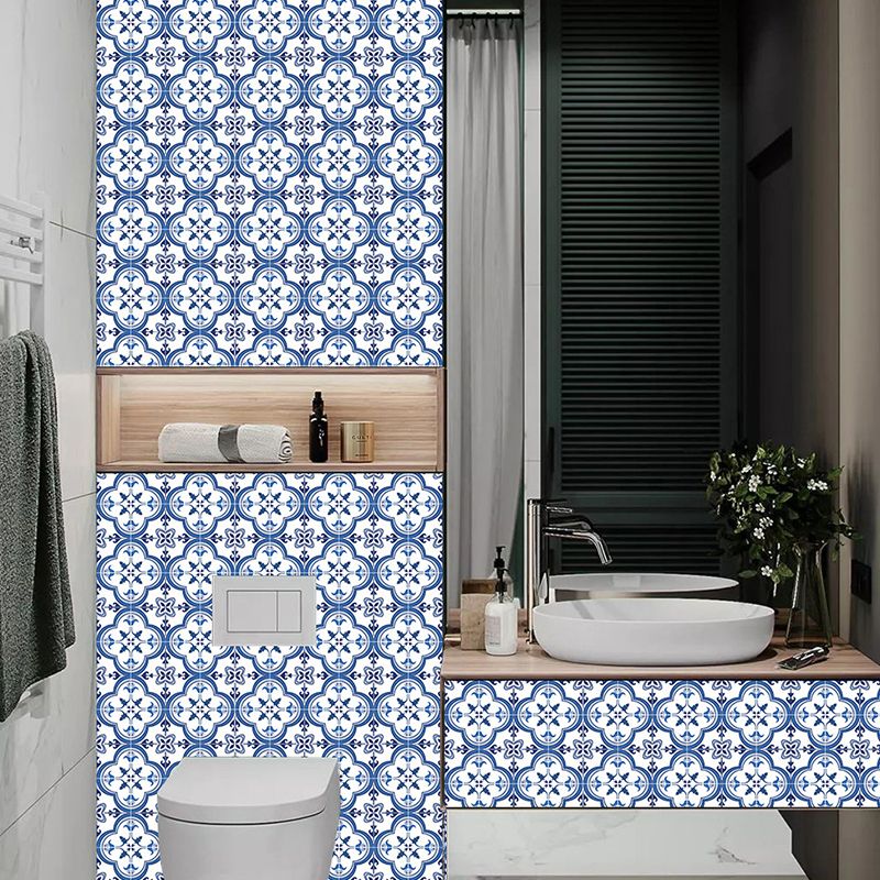 Boho Chic Clover Wallpaper Panel Set PVC Adhesive Blue Wall Art for Home, 10 Pcs