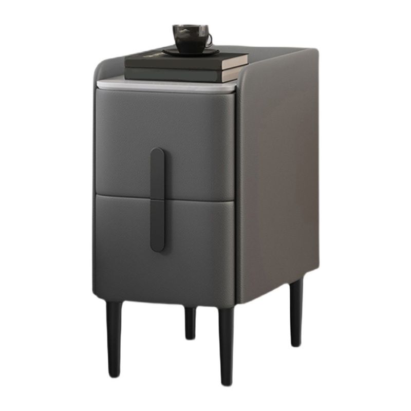 20 Inch Tall Nightstand Modern Stone Top Faux Leather 2-Drawer Legs Included Night Table