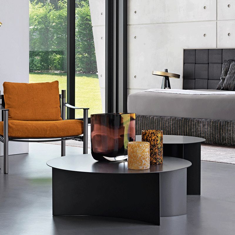 Abstract Coffee Table Black Round Metal Coffee Cocktail Table