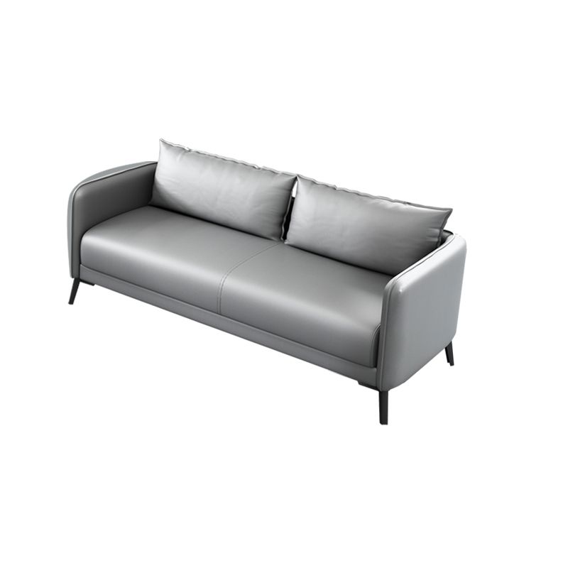 Leather Pillow Back Sofa Stationary Square Arm Seating for Living Room