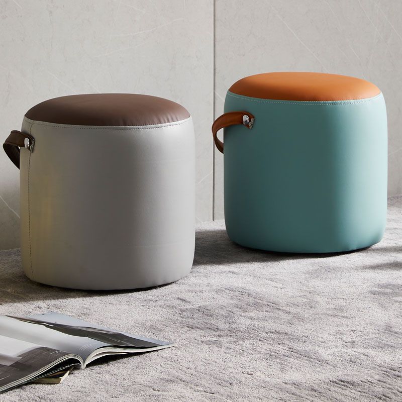Creative Round Footstool Ottoman Patchwork Color Block Leather Ottoman