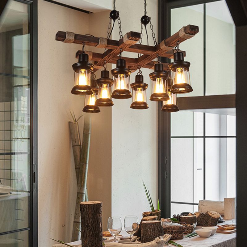 Chandelier 8 - Light Kitchen Island Fixture Wood & Iron Industrial Ceiling Pendant Light