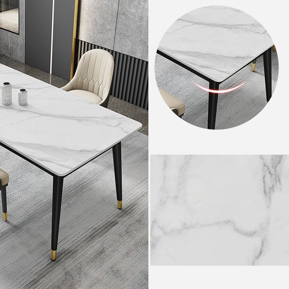 Contemporary Fixed Faux Marble Dining Room Table with 4 Black Metallic Legs Kitchen Dining Set