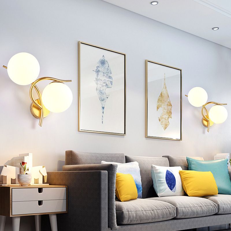 Modern Style Globe Shape Wall Light Glass 2 Light Sconces for Bedroom