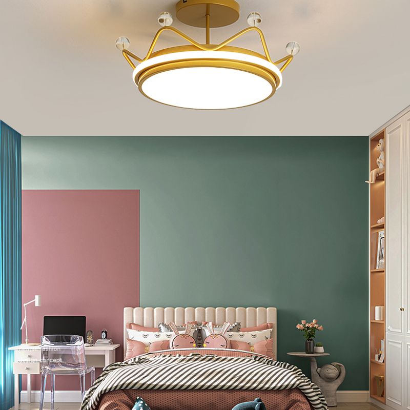 Crown Shape LED Ceiling Lamp Kids Style Iron 2 Lights Flush Mount for Bedroom