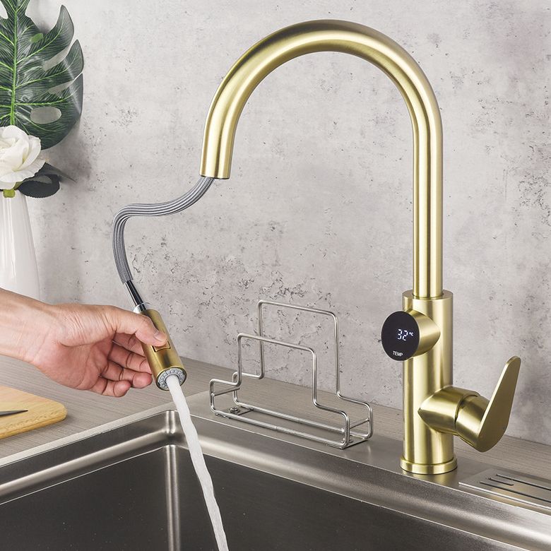 Modern Style Kitchen Faucet Stainless Steel 1-Handle High Arc Retractable Kitchen Faucet