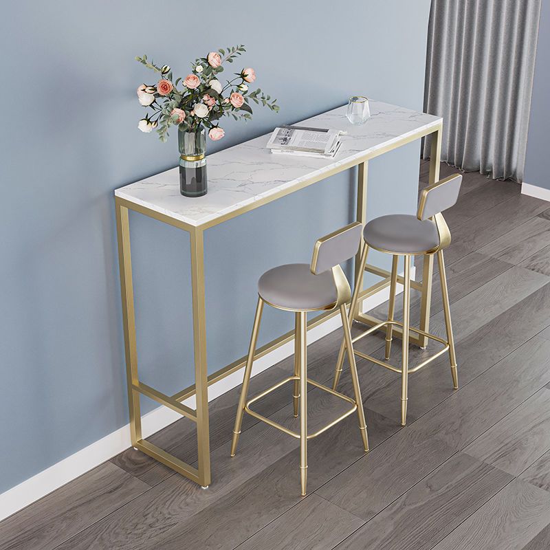 Glam Indoor Bar Dining Table White Faux Marble Rectangle Counter Table