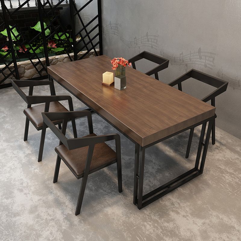 Industrial Style Solid Wood Dinner Table Brown Rectangle Table with Sled Base for Dinning Room