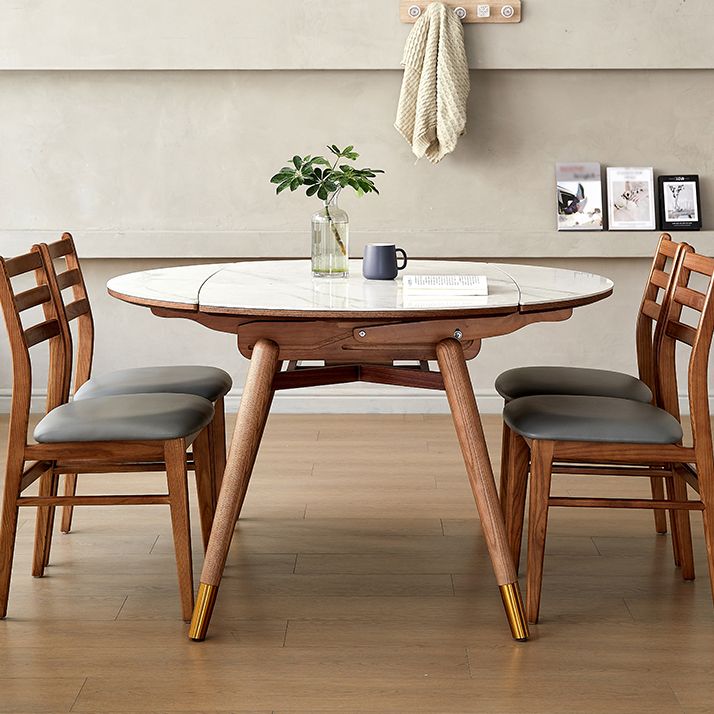 Modern White Round Dining Table Sintered Stone Kitchen Dining Table with 4 Legs Base