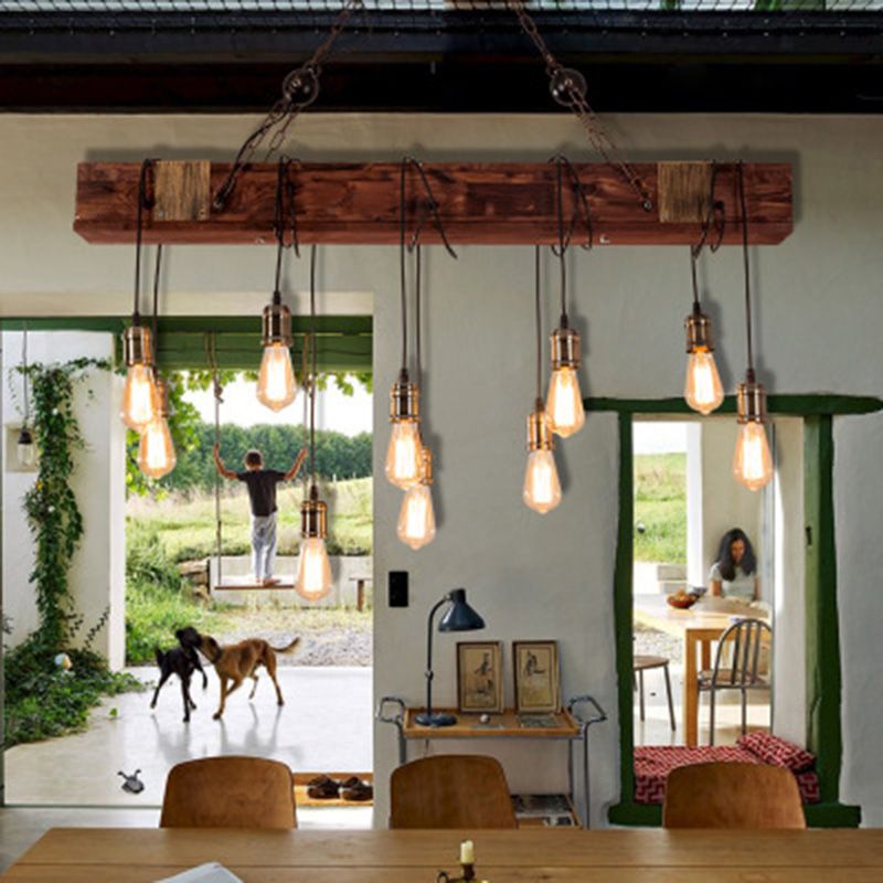 Linear Isola Lighting Wood Retro Industrial Style Impostazioni di illuminazione a sospensione per il ristorante