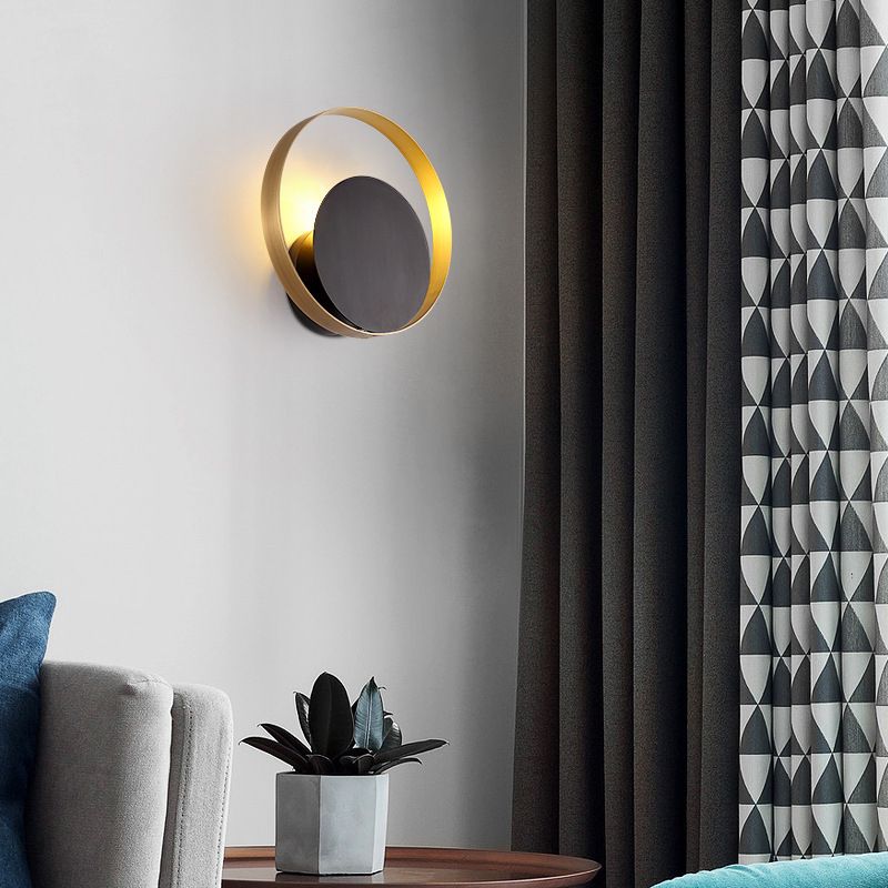 Nordic Style Brass Wall Sconce Black Round Shape Wall Light for Living Room